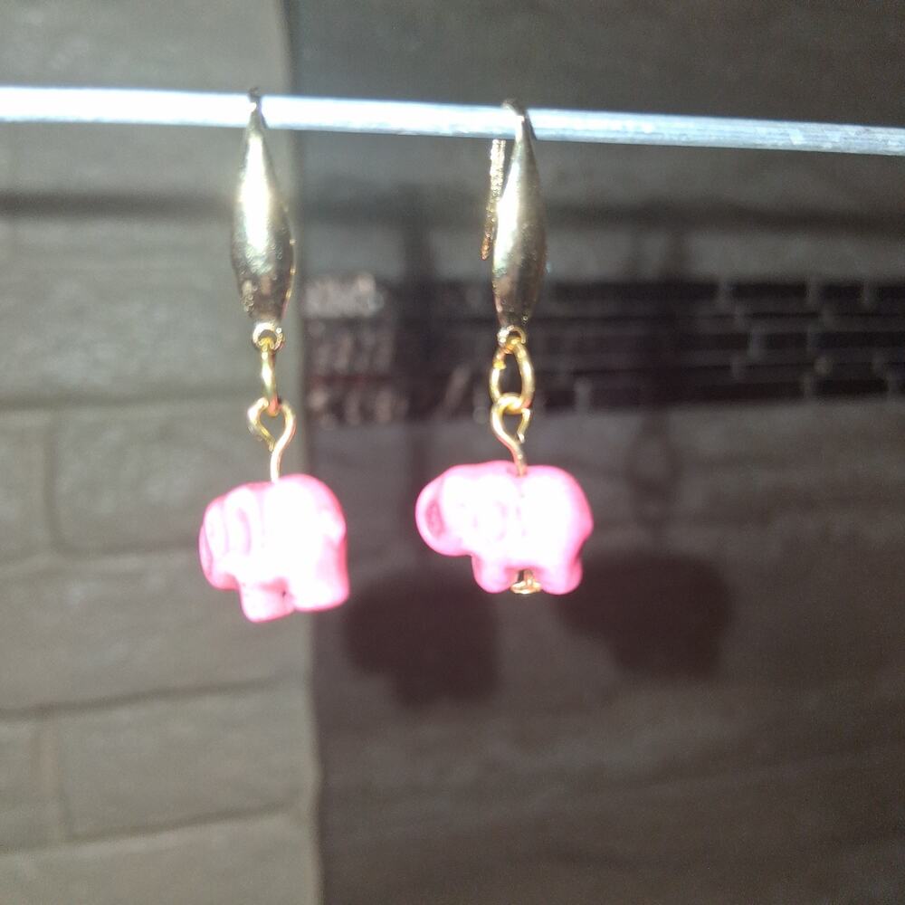 Super Cute Light Pink And Gold Elephant Earrings Boho Minimalist